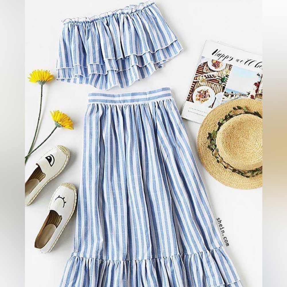 Blue and White Striped Skirt Set NWT